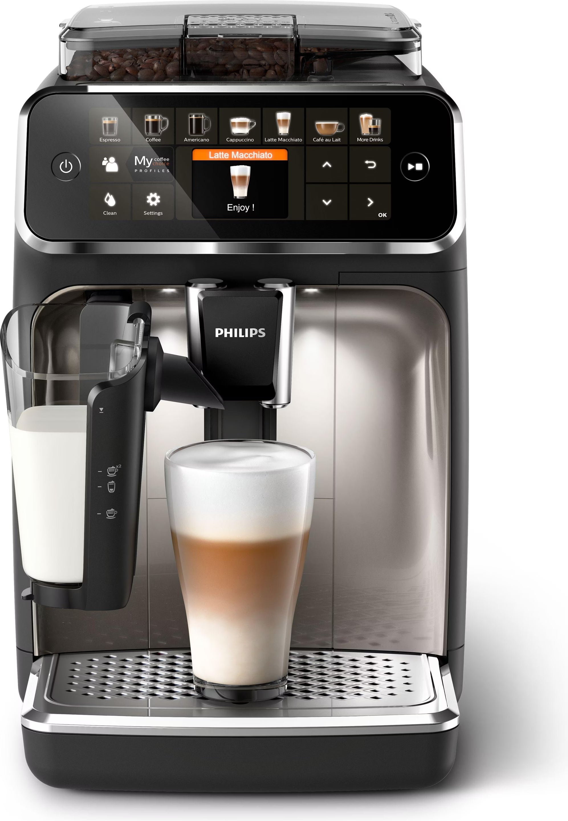 Series 5400 EP5447/90 Kaffeevollautomat Schwarz/Chrom - Latte Go Milchsystem, 12 Kaffeespezialitäten, Intuitives Display, 4 Benutzerprofile